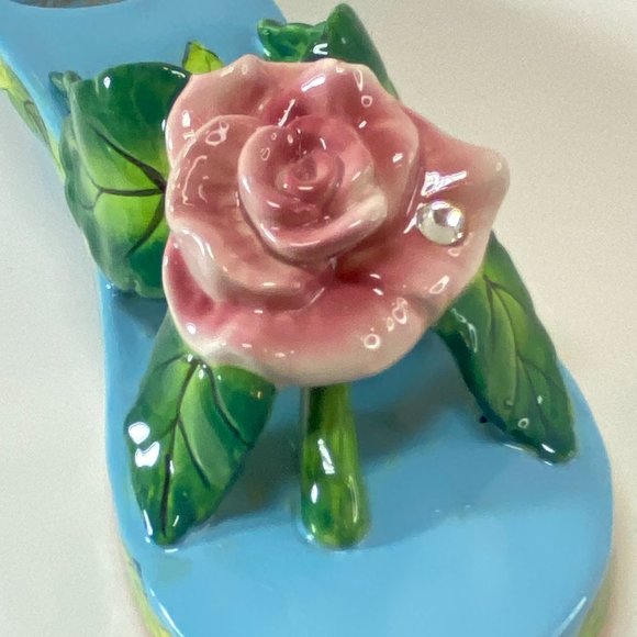 Ceramic Tea Light Candle Holder Summer Sandal Flower Bling - Picture 8 of 9